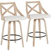 Charlotte 26" Counter Stool in Cream Fabric& White Wash Wood (Set of 2)
